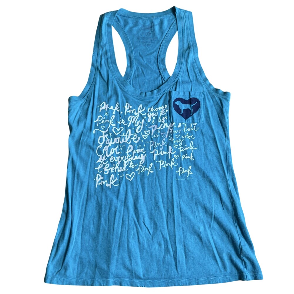 Y2K Victoria's Secret PINK Tank Womens S Blue Dog Heart Script Graphic